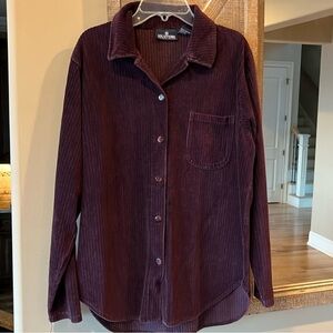 Solutions Casual Wear Velour Ribbed Button Down Front Shirt